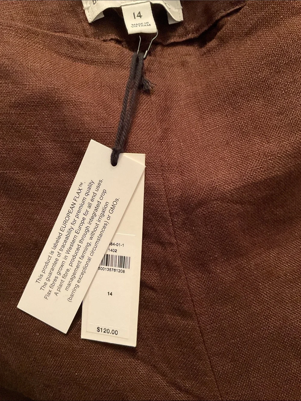 Banana Republic Mid-Rise Kick-Flare Linen Ankle Pant Espresso Brown Size: 14 NWT